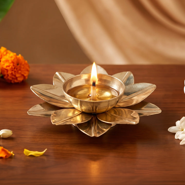 Lotus Brass Diya - Golden
