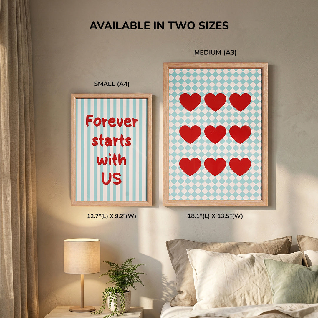 Size comparison image for the frames. small A4, medium A3 wooden frames 