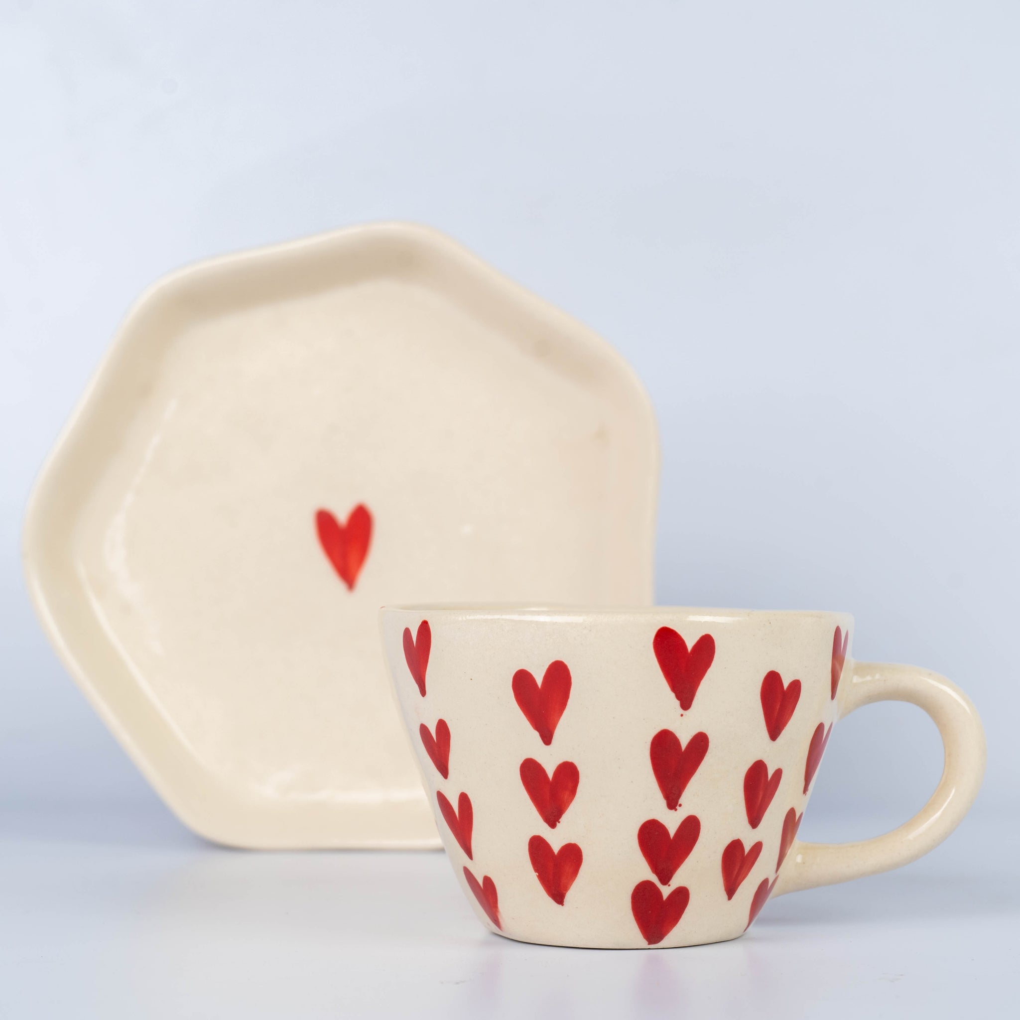 Heart Ceramic Cup And Saucer Set