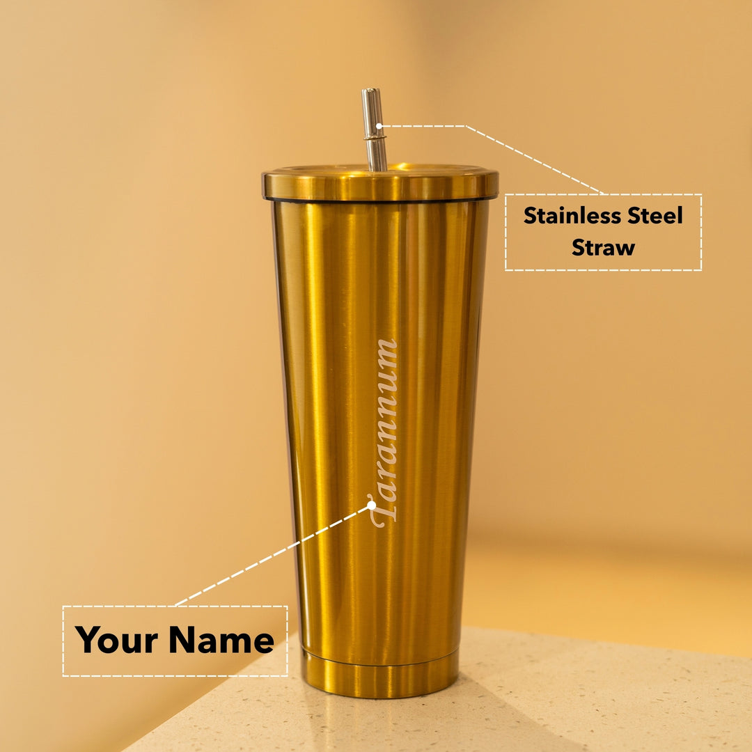Metallic Tumbler With Straw