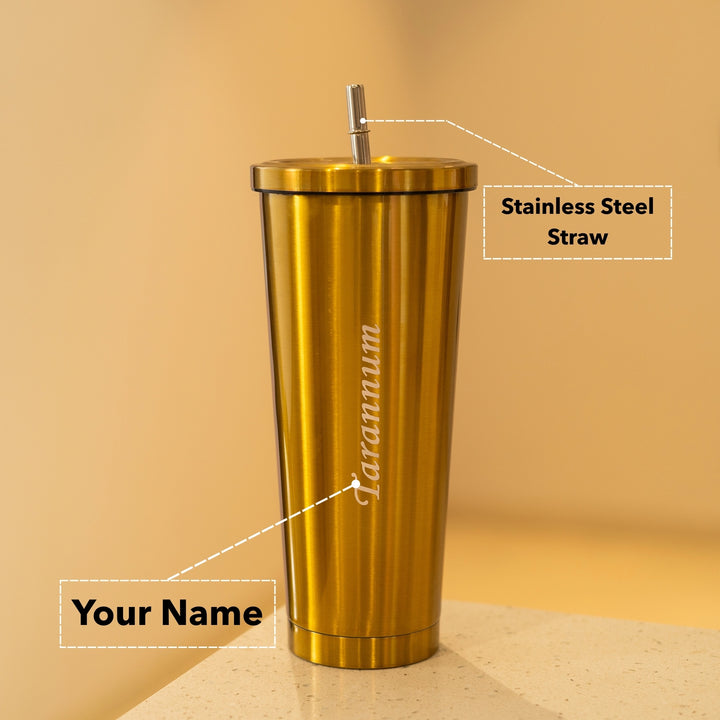 Metallic Tumbler With Straw
