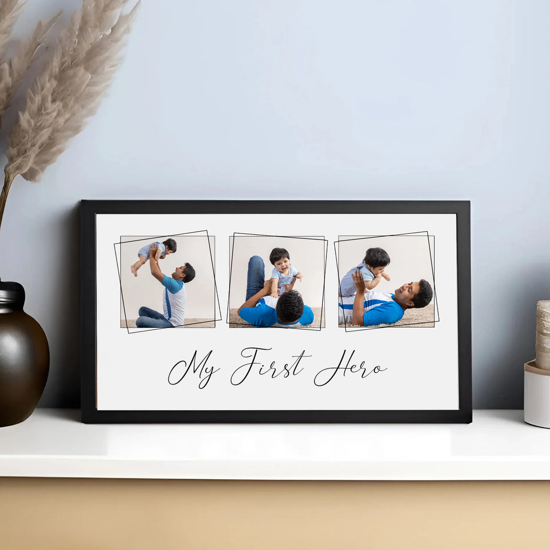 My First Hero | Personalized Dad Collage Frame | 3 Photos, Landscape