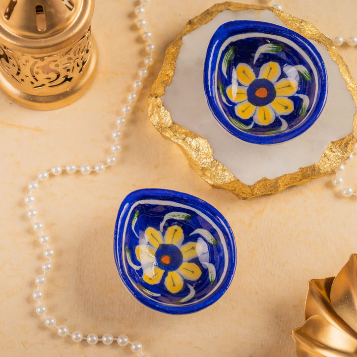 Blue Pottery Diya Set