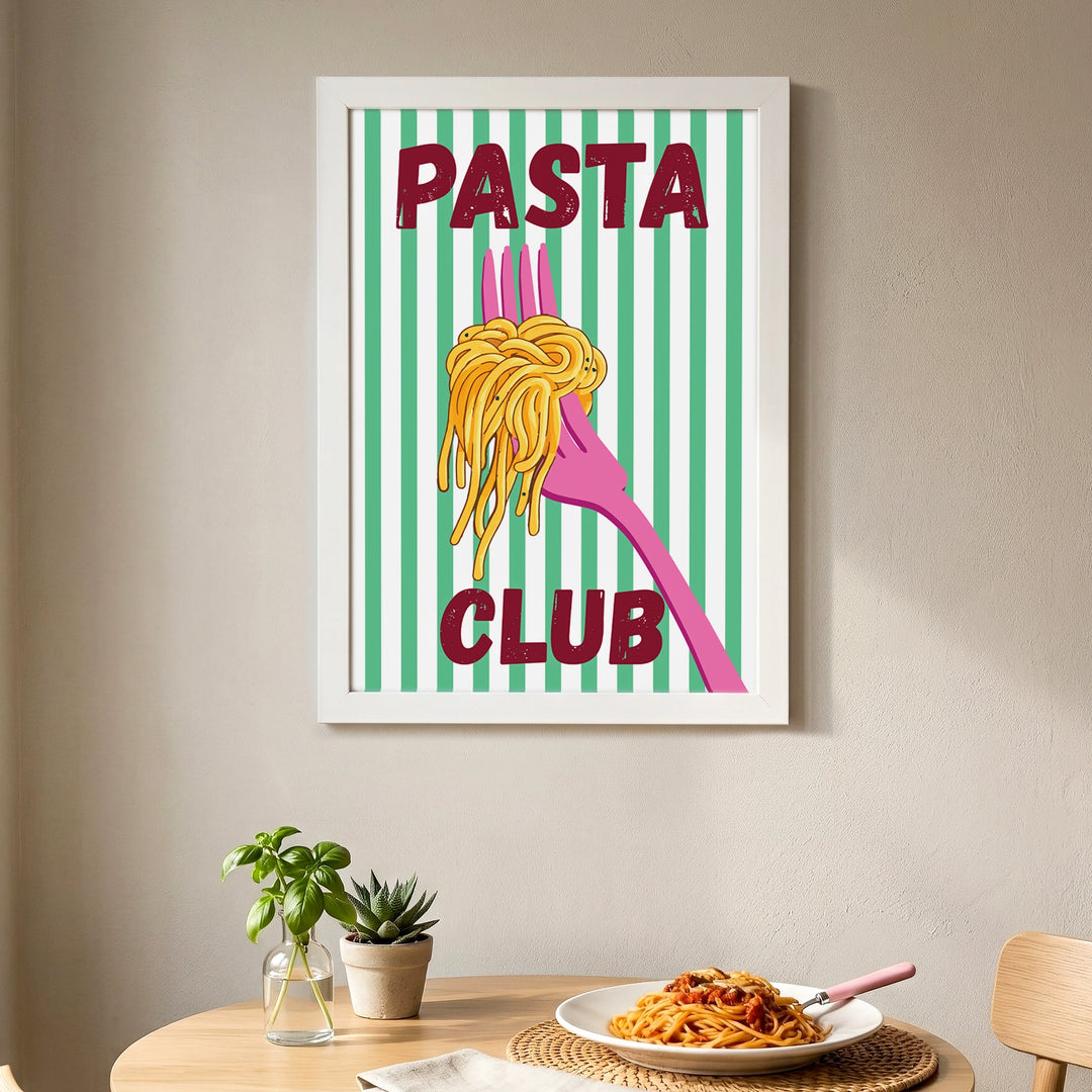 Pasta Club Wall Art | Retro Italian Food Print | White frame