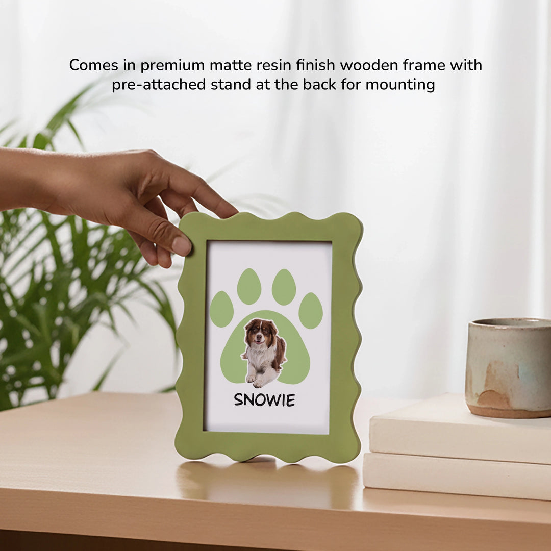 Paw Pet frame - A5 pastel green scalloped frame, wooden frame with premium matte resin finish  