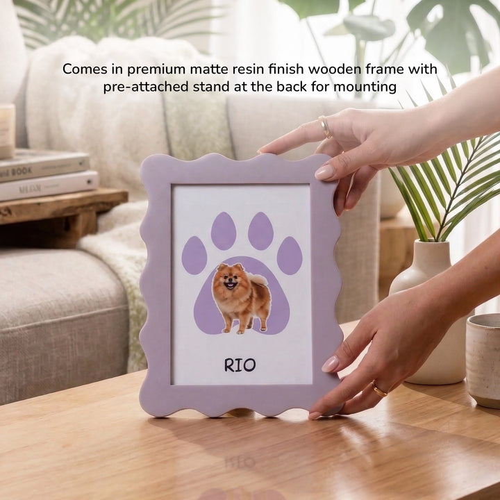 Paw Pet frame - A5 pastel violet scalloped frame, wooden frame with premium matte resin finish  