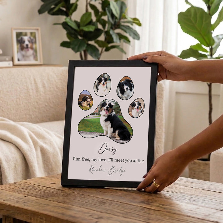 Pet Memorial Personalized frame, A4, black, 5 custom images and 1 custom name 