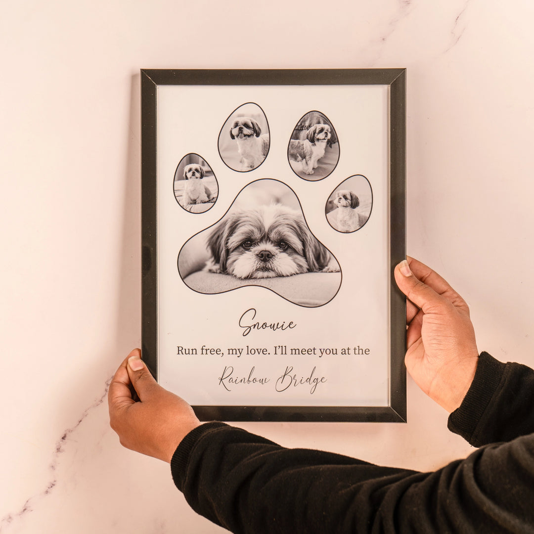 Pet memorial personalized frame, A4 black frame with black and white image and custom name 
