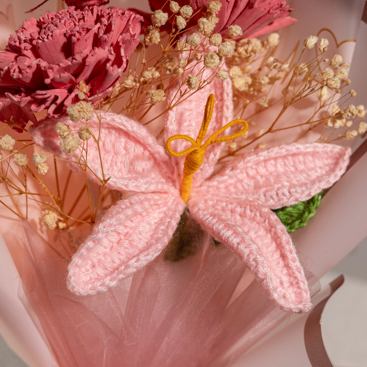 Pink Sola Wood and Crochet Lily Bouquet, Handcrafted to Last a Lifetime