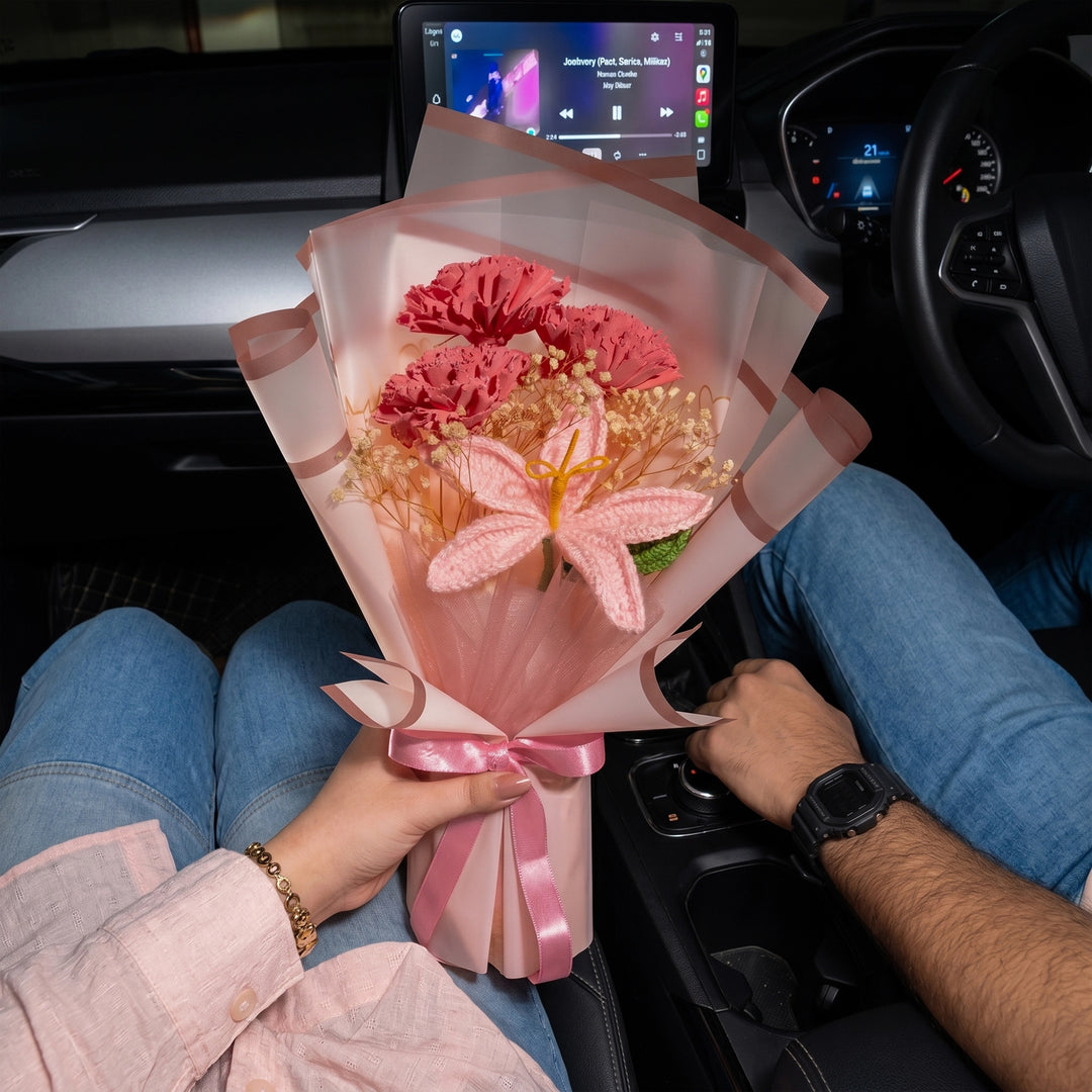 Pink Sola Wood and Crochet Lily Bouquet, Handcrafted to Last a Lifetime