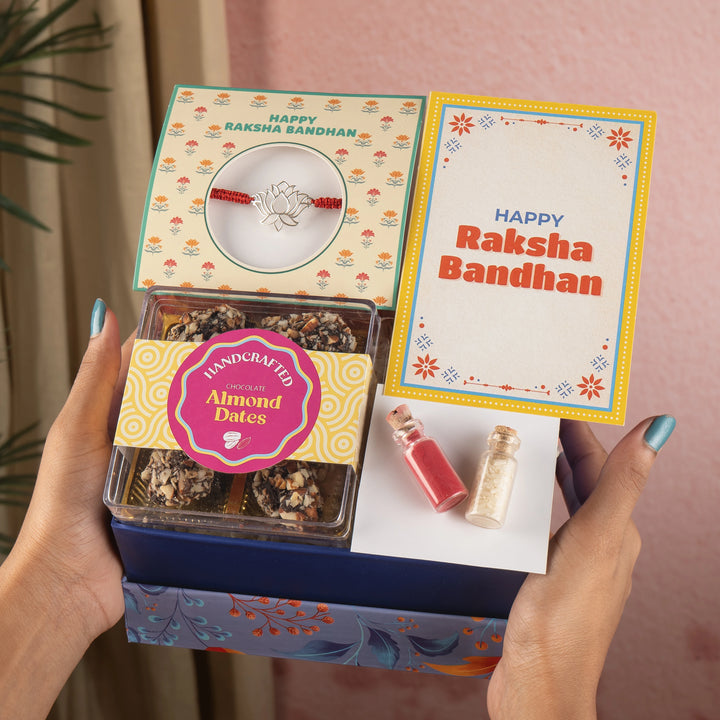Pure Silver Lotus Rakhi Combo