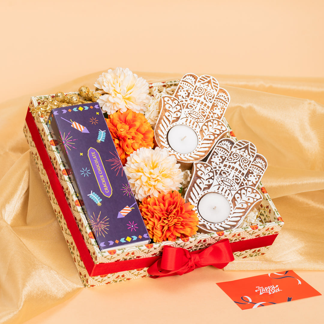 Diwali Greetings Gift Hamper Diwali Crackers Chocolate, Hamsa