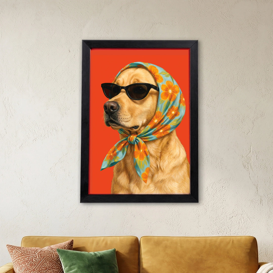 Sunglasses & Scarves Glamorous Dog | Wall Art | Black Frame