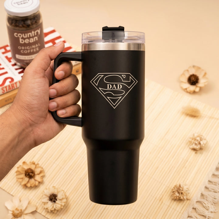 Super Dad Stainless Steel Tumbler With Straw