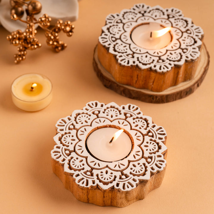 Flower Wooden T-light Holder