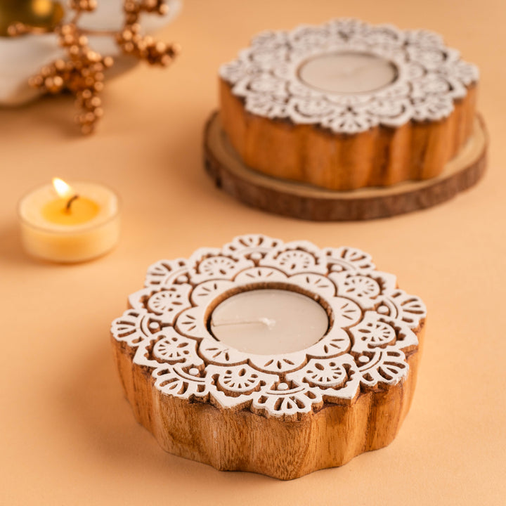 Flower Wooden T-light Holder
