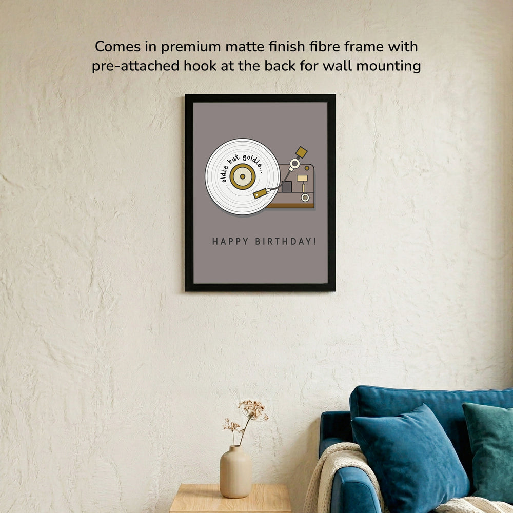 The Retro Spin - black premium matte, finish fiber frame, mounted on the wall

