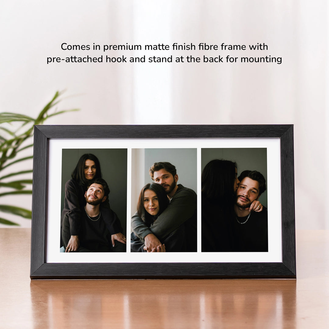 Triple Story - Personalized Collage 7" x 12" Black frame placed on the table, premium fiber, matte finish black frame 