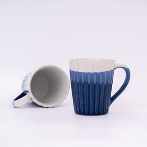 Blue and White Shade Ceramic Ribbed Mug