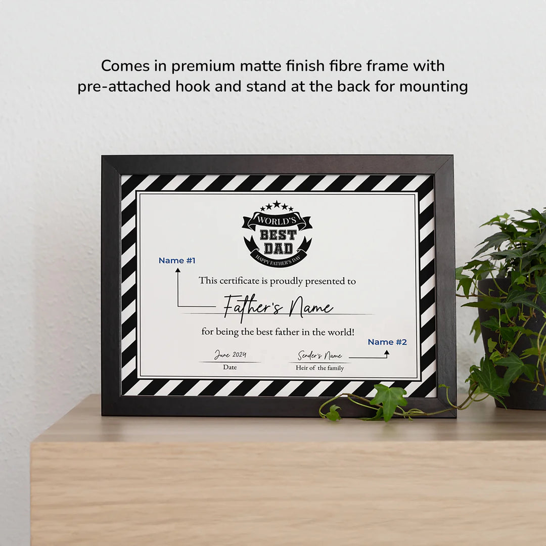 Custom worlds best dad award frame with name and date Personalized father gift zappy box
