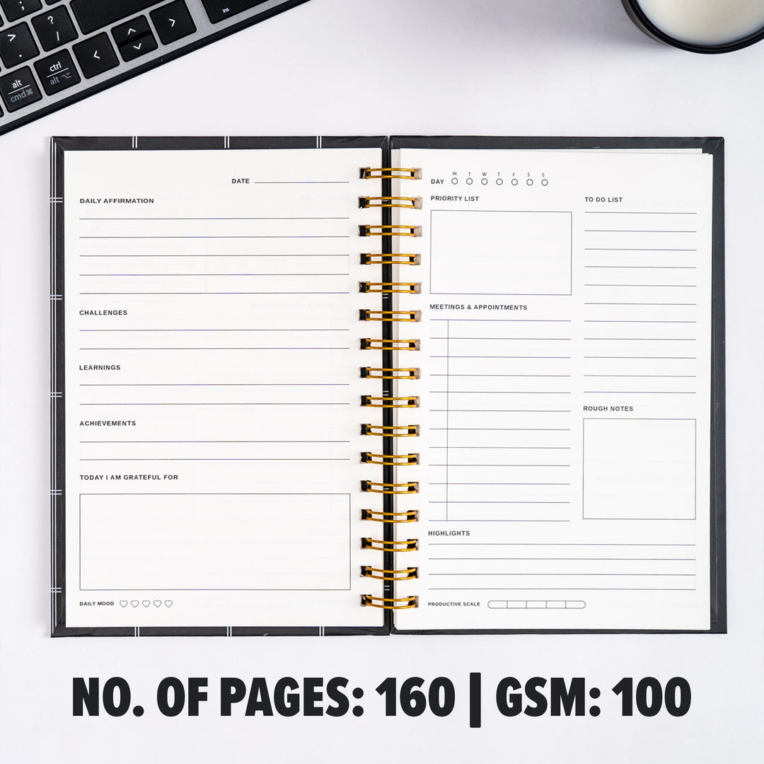 A5 Black Grid Spiral Hardbound Planner