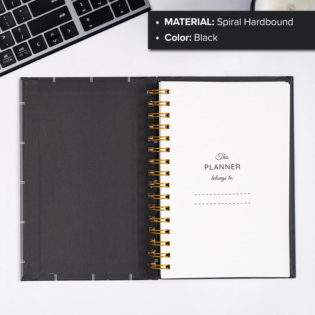 A5 Black Grid Spiral Hardbound Planner