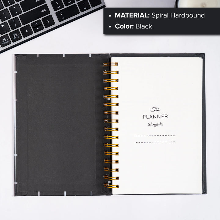 A5 Black Grid Spiral Hardbound Planner