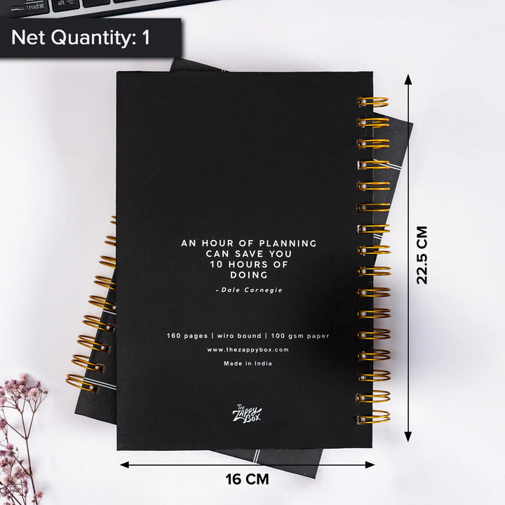 A5 Black Grid Spiral Hardbound Planner