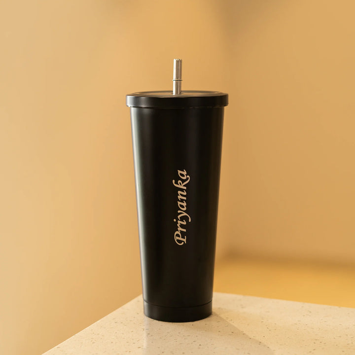 Metallic Tumbler With Straw