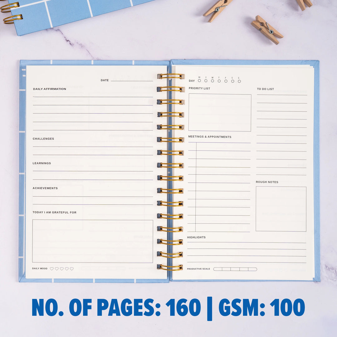 A5 Blue Grid Spiral Hardbound Planner