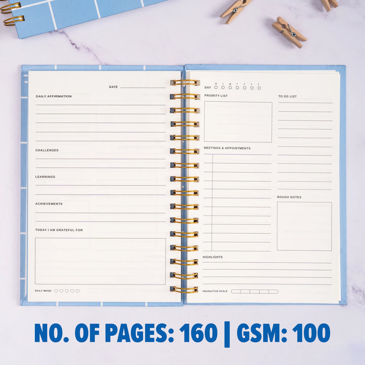 A5 Blue Grid Spiral Hardbound Planner