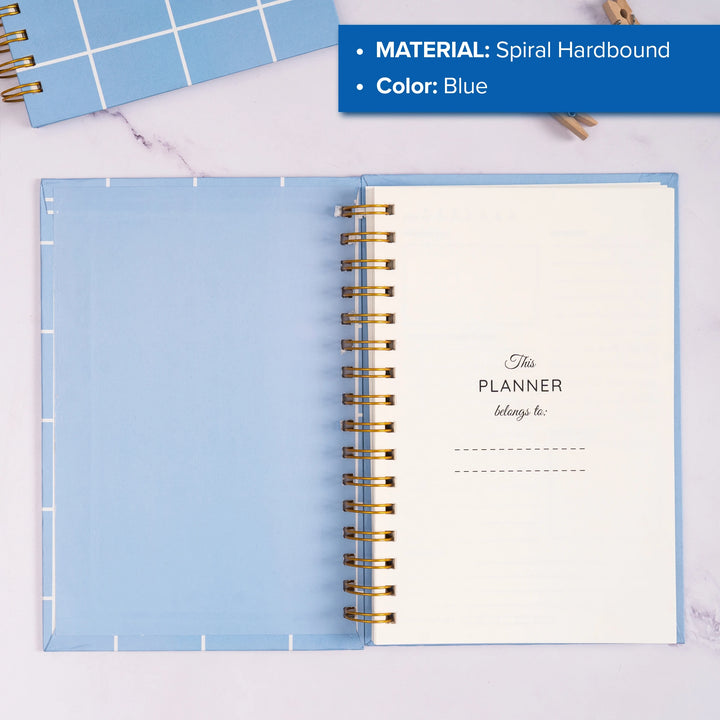 A5 Blue Grid Spiral Hardbound Planner