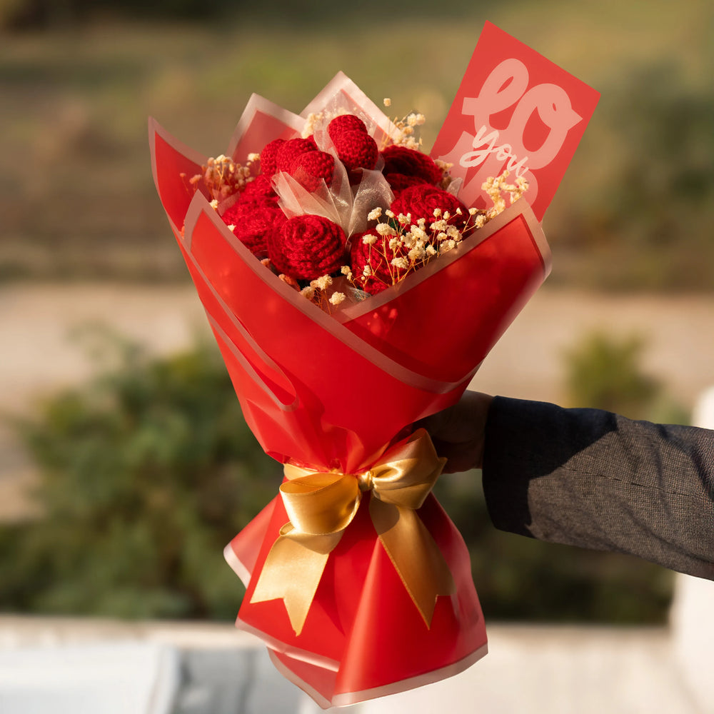 forever in love crochet rose heart bouquet handmade gift india