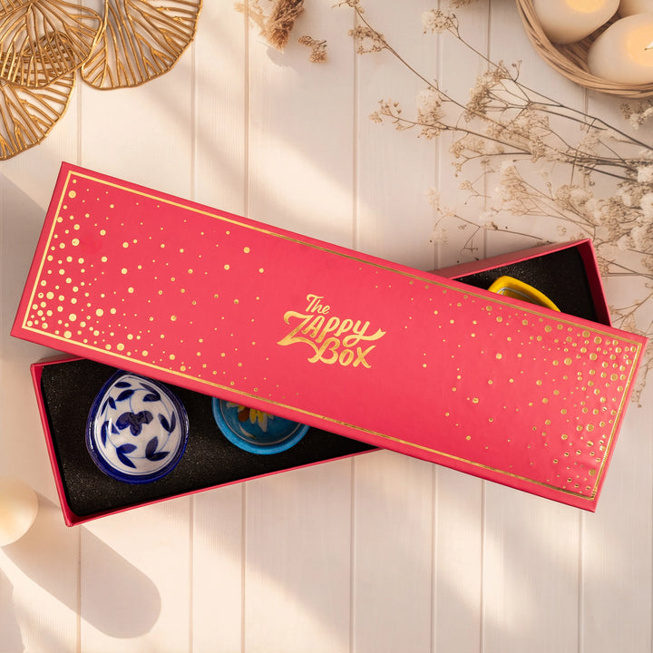 Blue Pottery Diya Set