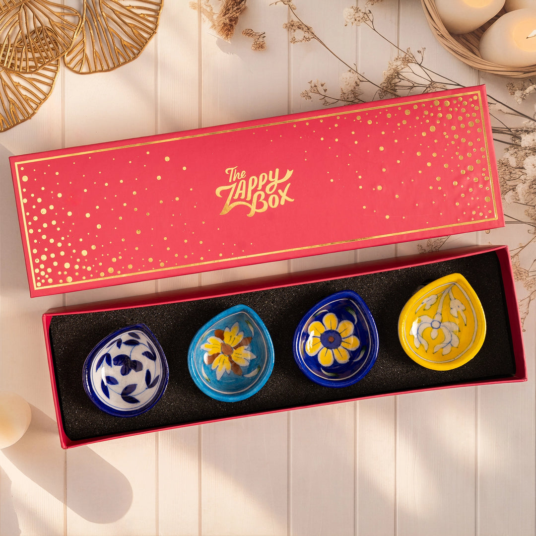 Blue Pottery Diya Set
