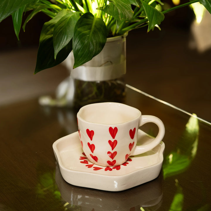 Heart Ceramic Cup And Saucer Set
