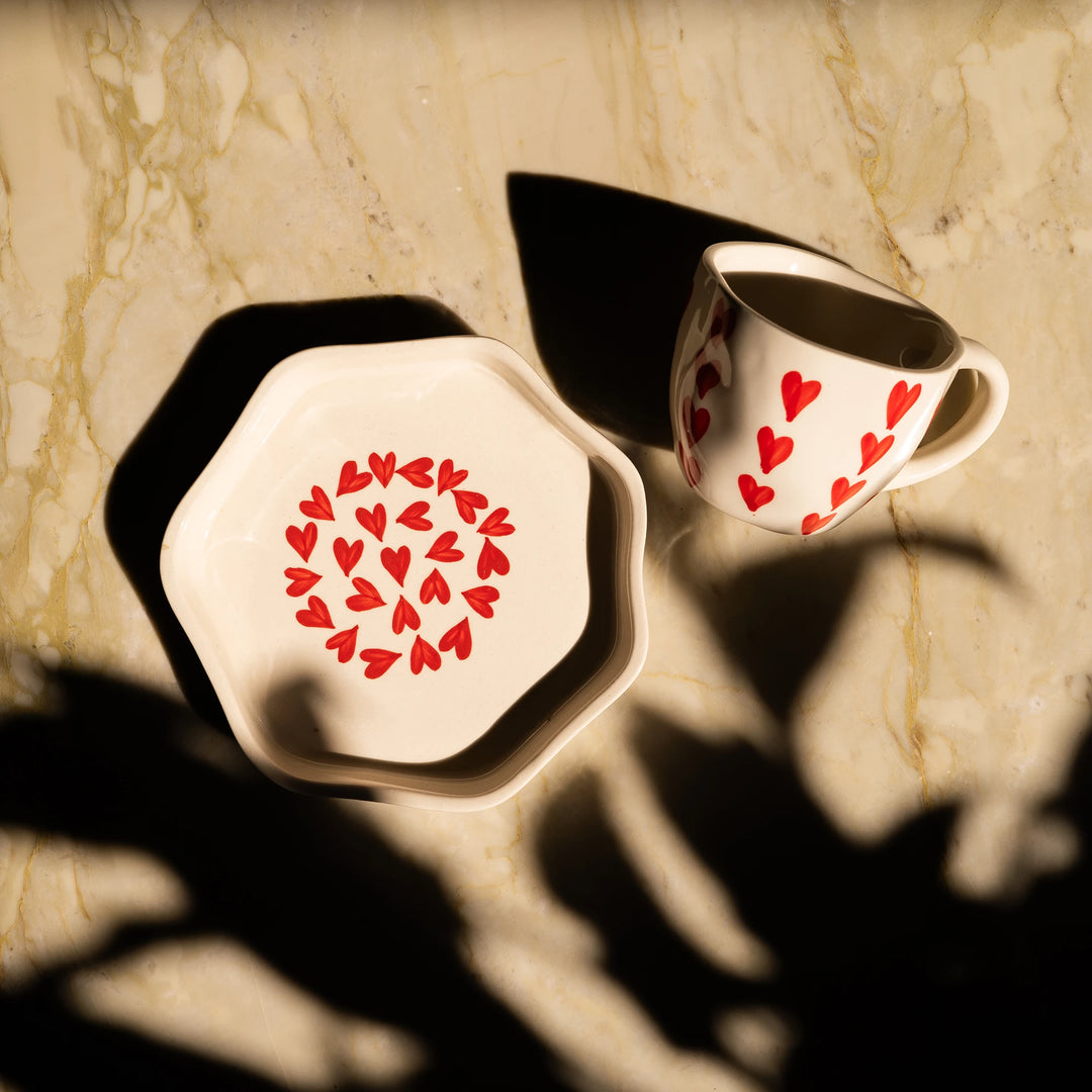 Heart Ceramic Cup And Saucer Set
