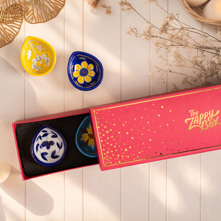 Blue Pottery Diya Set