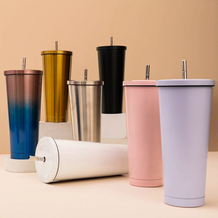 Metallic Tumbler With Straw