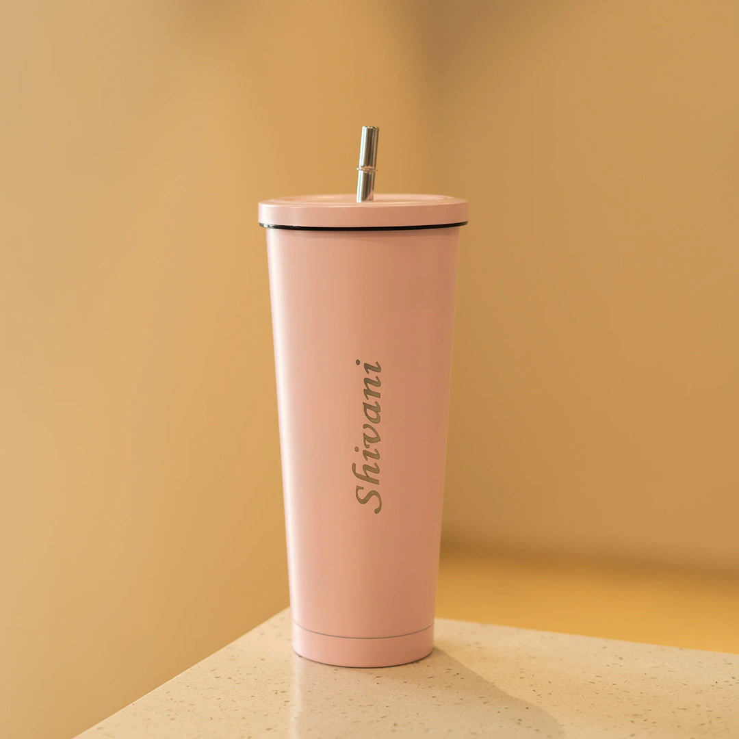 Metallic Tumbler With Straw