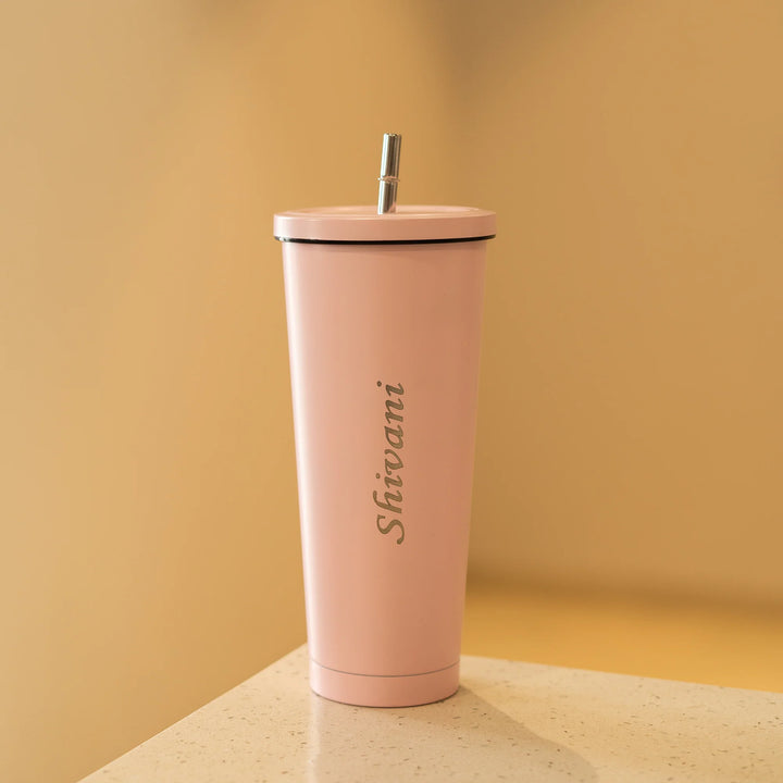 Metallic Tumbler With Straw
