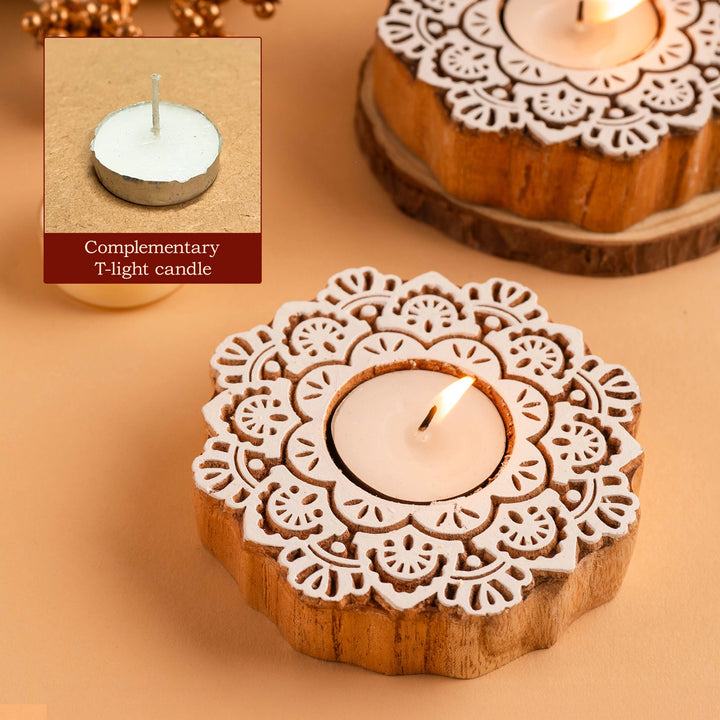 Flower Wooden T-light Holder
