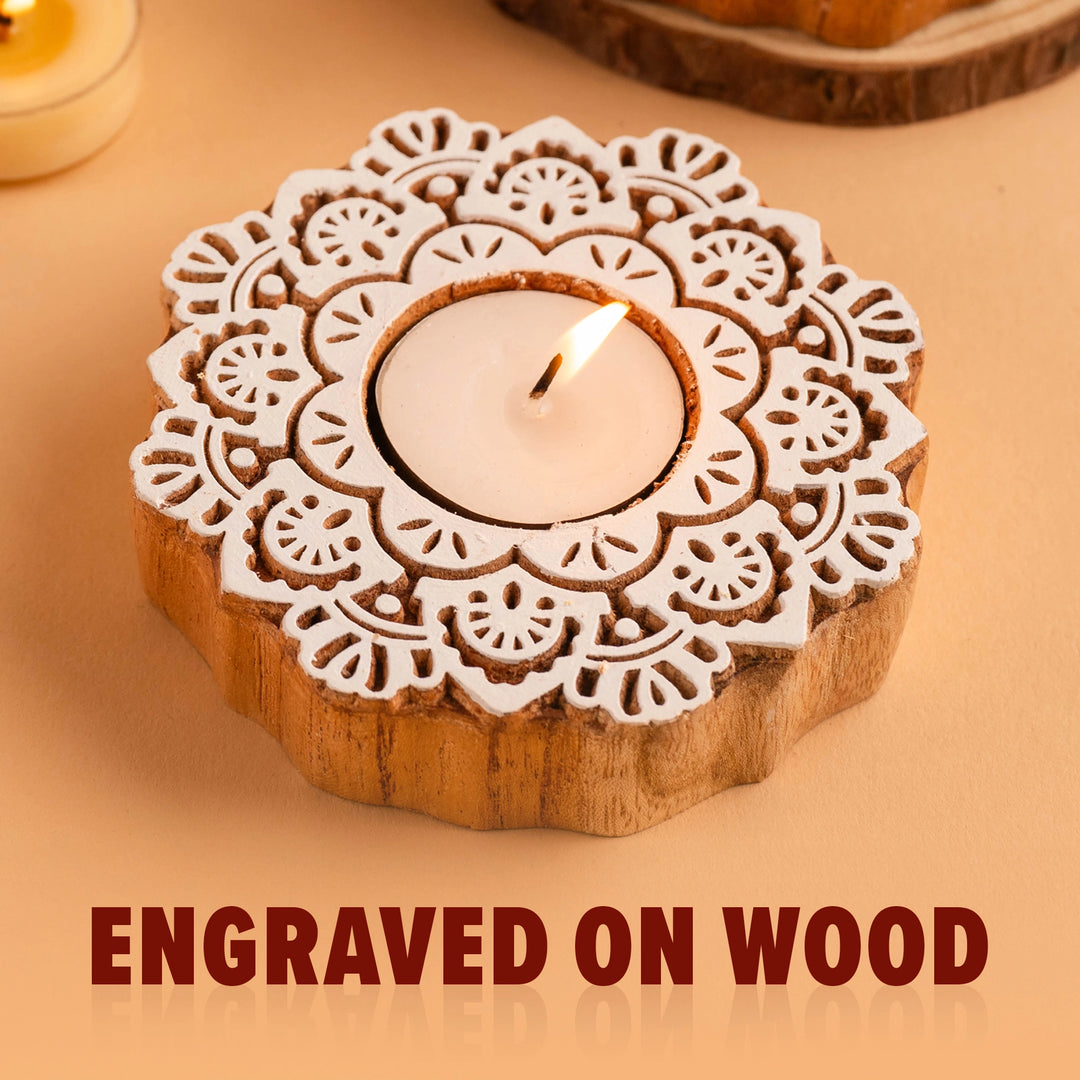 Flower Wooden T-light Holder