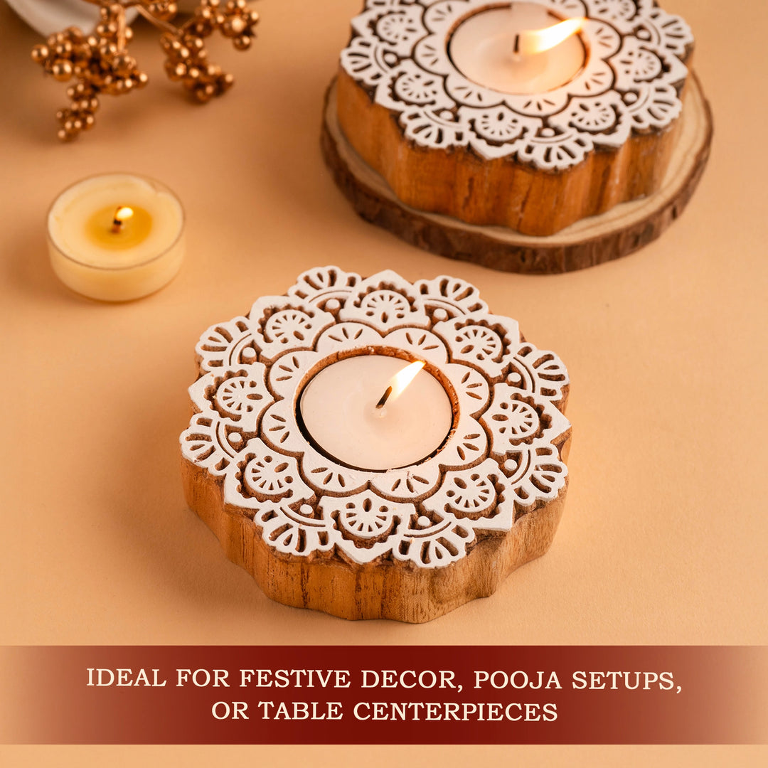 Flower Wooden T-light Holder