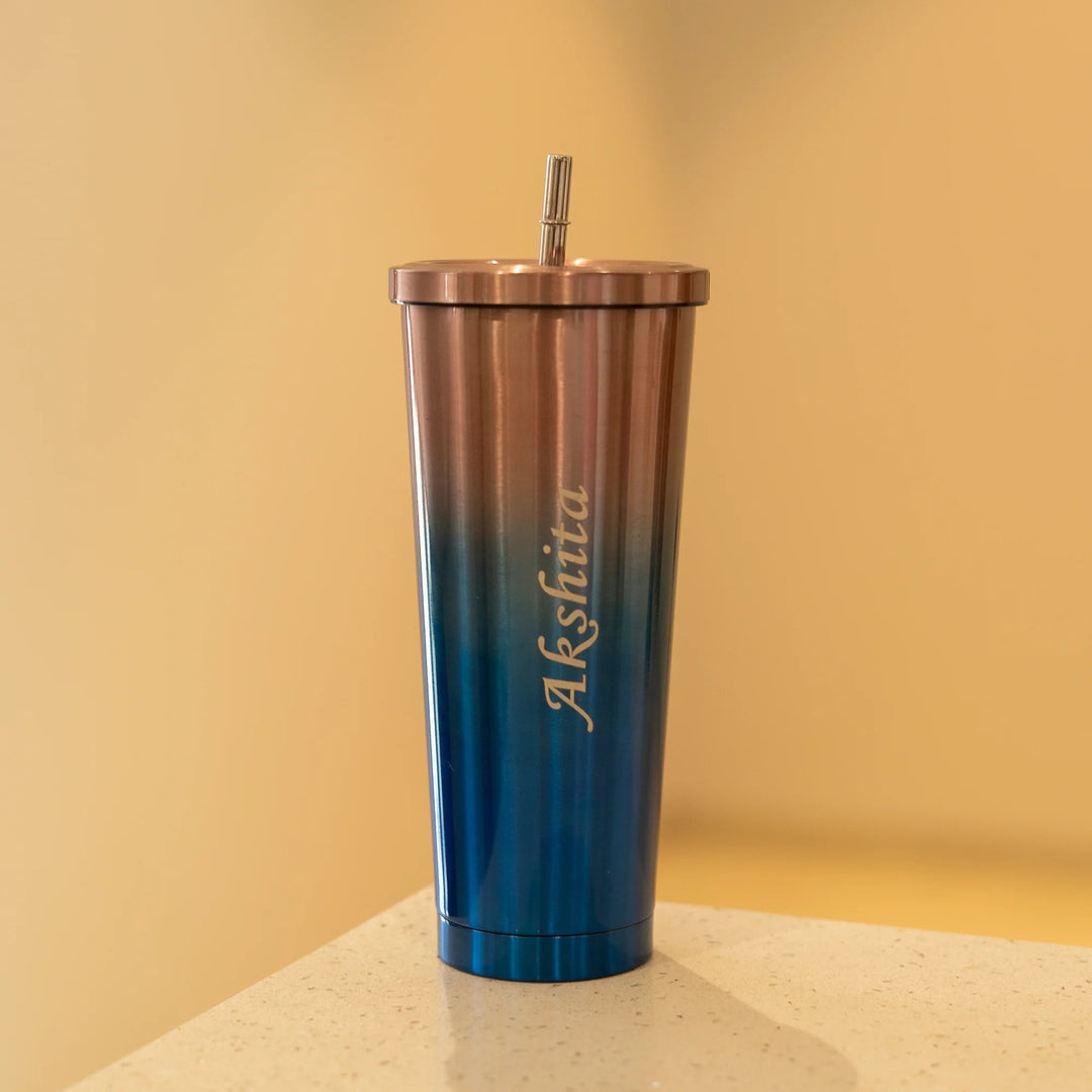 Metallic Tumbler With Straw