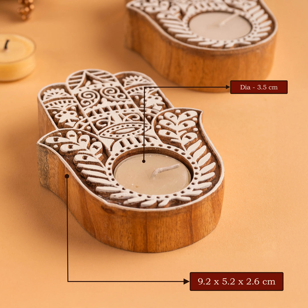 Hamsa Wooden T-light Holder