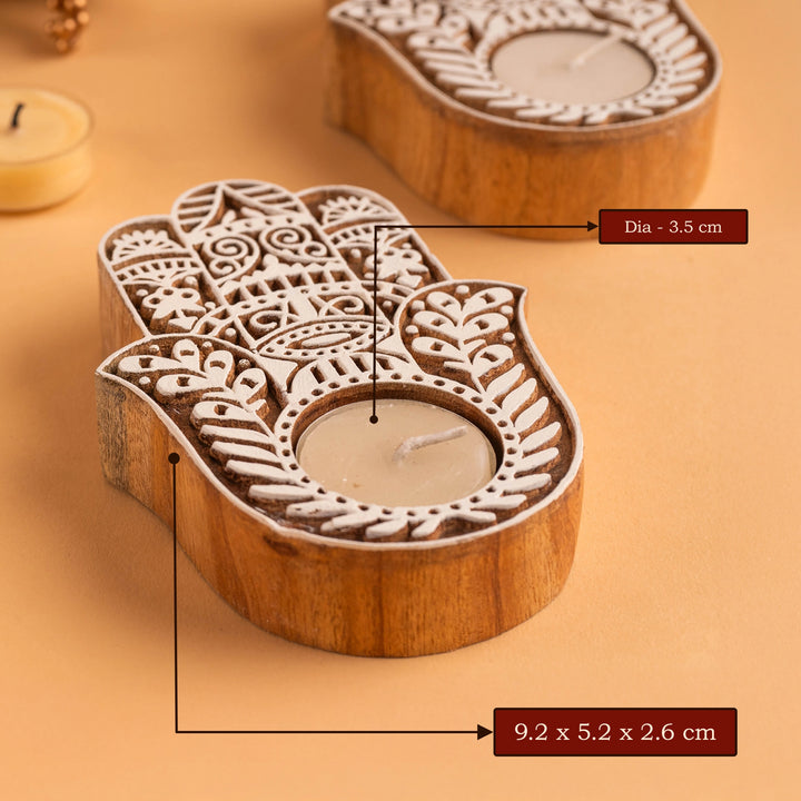 Hamsa Wooden T-light Holder