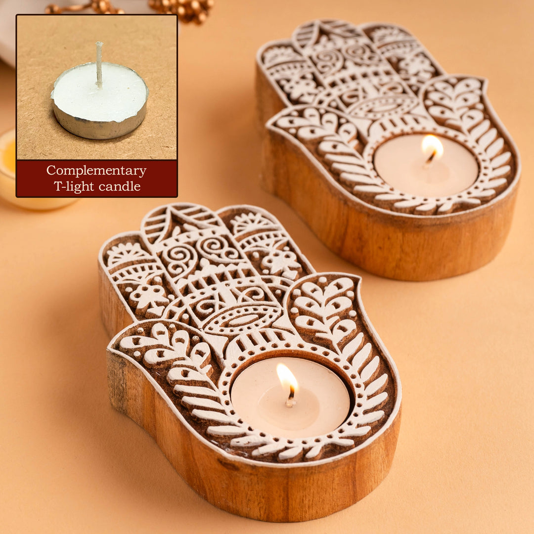 Hamsa Wooden T-light Holder