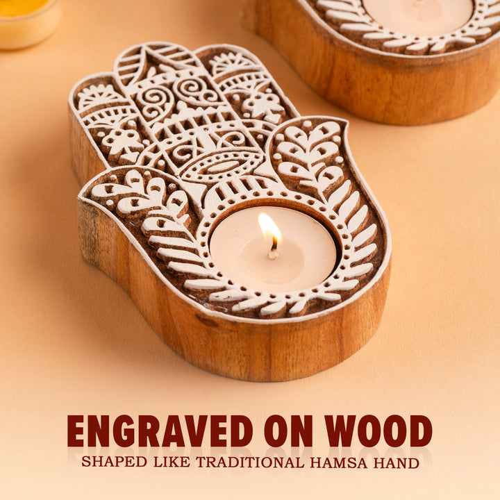 Hamsa Wooden T-light Holder