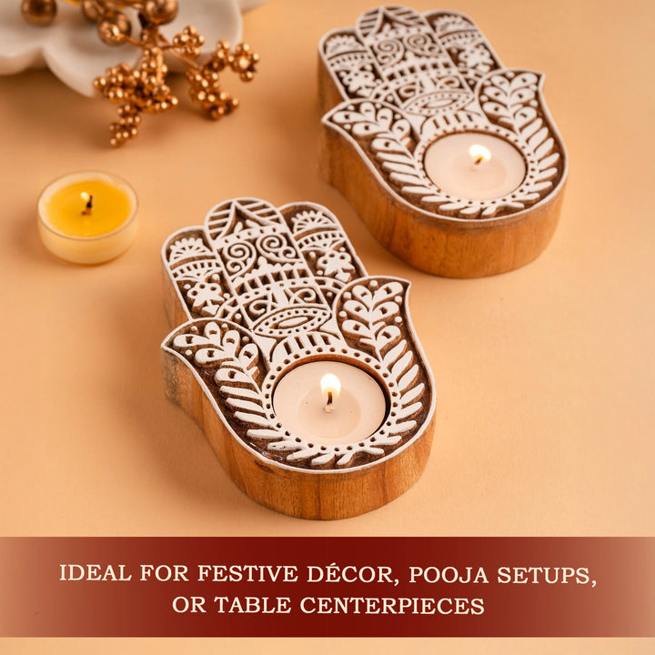 Hamsa Wooden T-light Holder